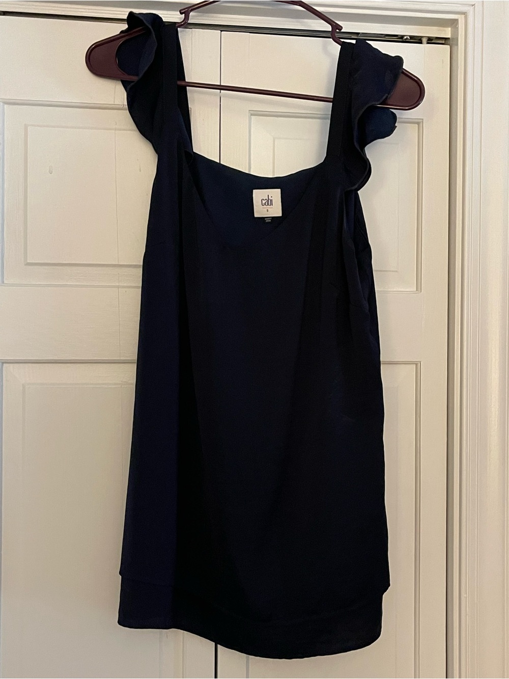 CAbi Navy Ruffle Strap Tank Top